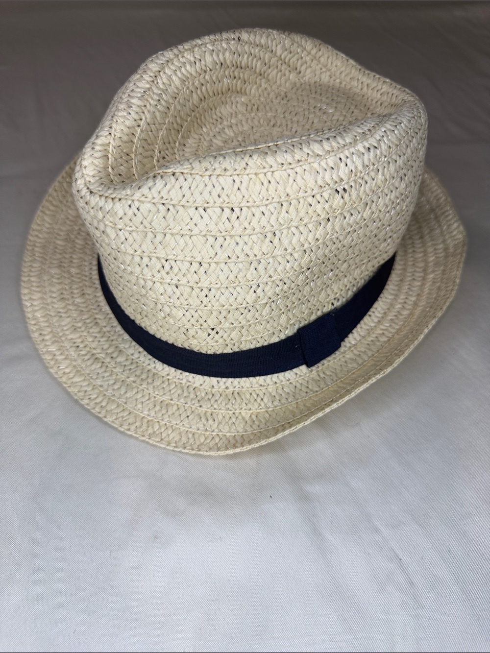 Kids Cream Straw Fedora with Black Band